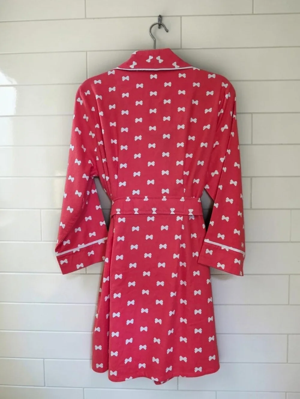 NWT Kate Spade Dream A Little Dream Bow Lightweight Flannel Robe Coral Pink SZ M